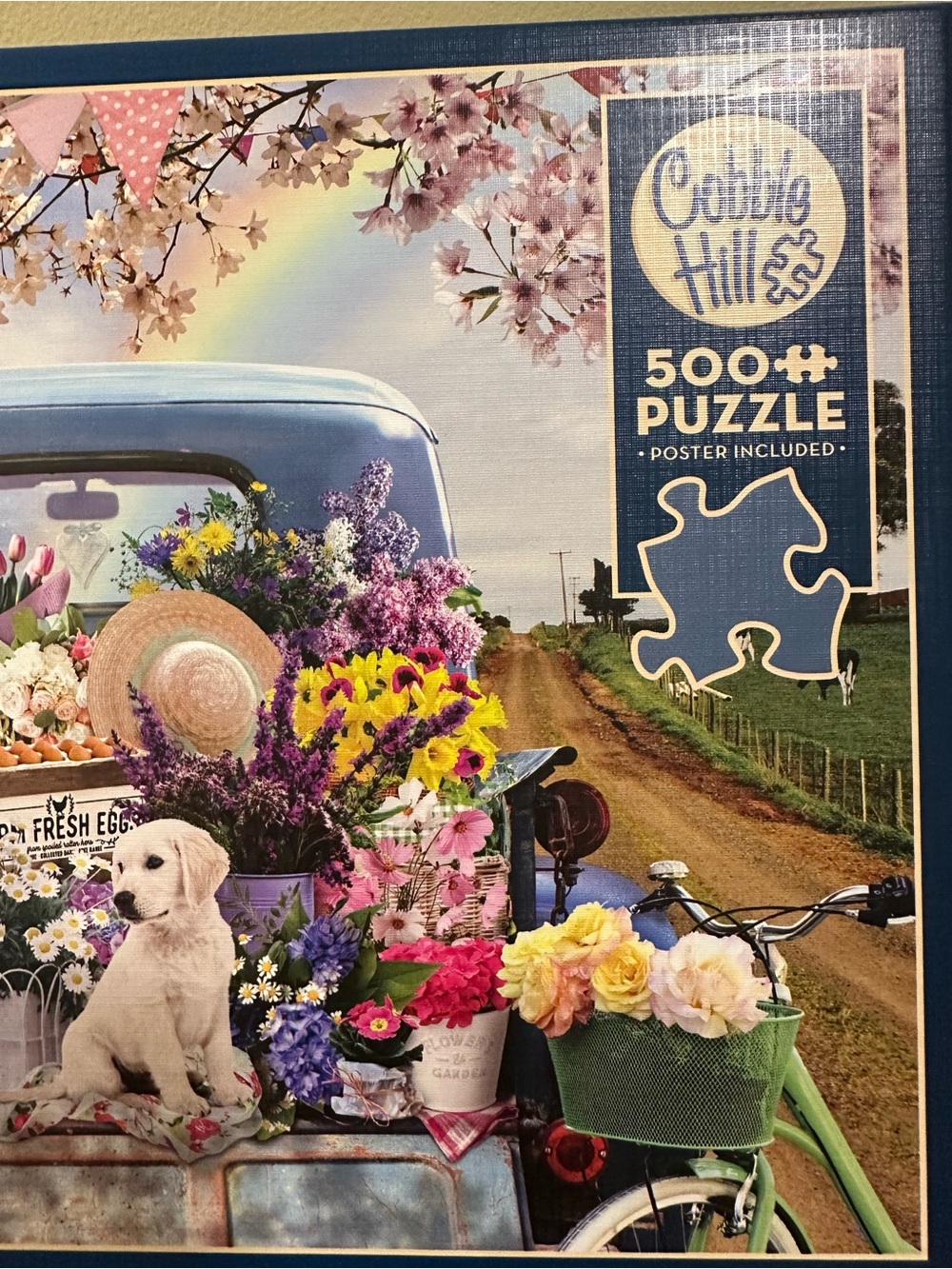 Cobble Hill Puzzle Farm Truck Floral Truck Bed with Puppies Lg Piece Format